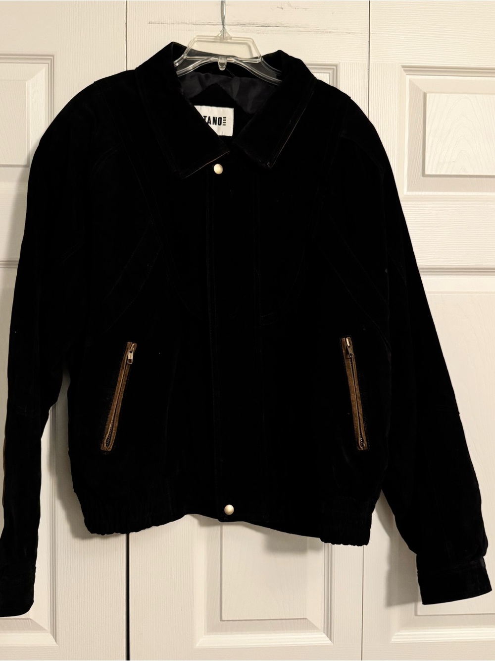 GITANO Vintage 90s Black Suede Leather Jacket with Shoulder Pads